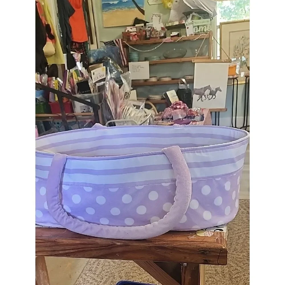 Reborn Lavender Polka Dot & Stripe Fabric Bassinet